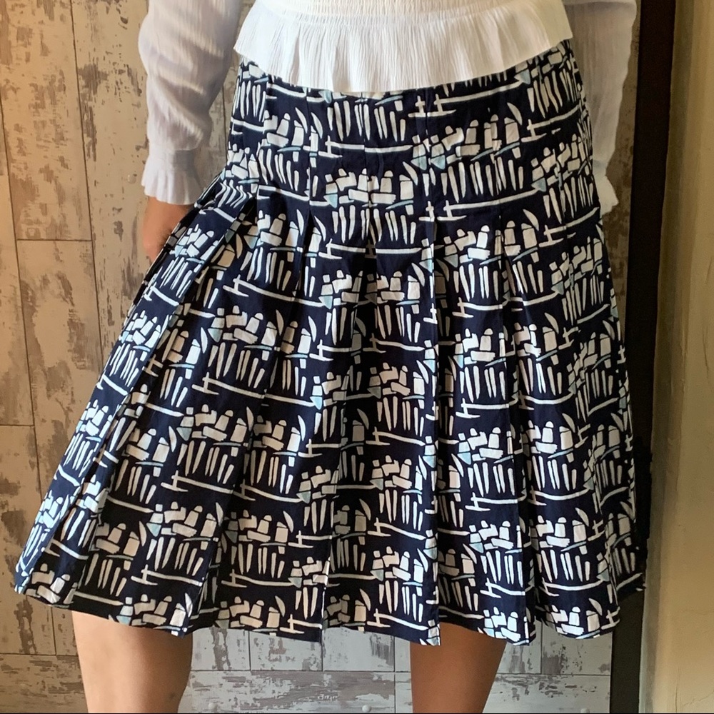 Tory Burch Navy and White Printed A-Line Skirt - Picture 16 of 16